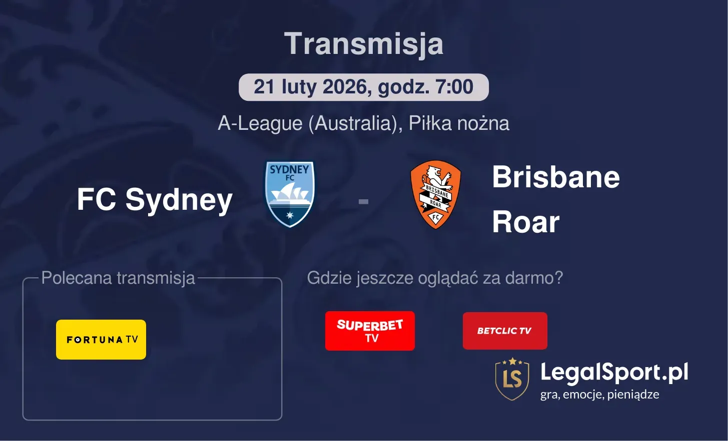 FC Sydney - Brisbane Roar Transmisje