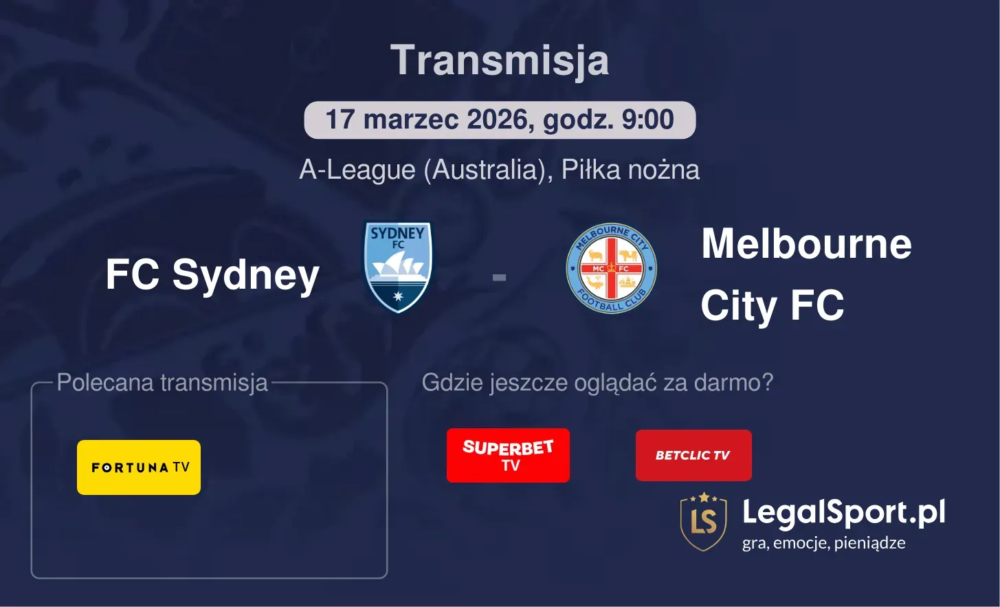 FC Sydney - Melbourne City FC Transmisje