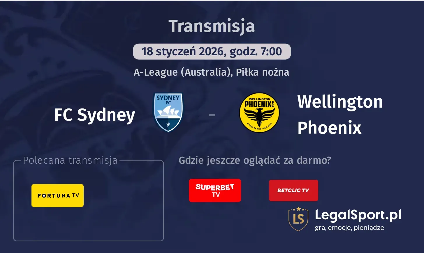 FC Sydney - Wellington Phoenix Transmisje
