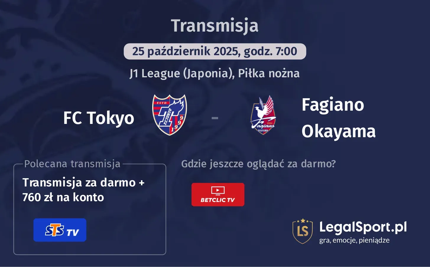 FC Tokyo - Fagiano Okayama Transmisje