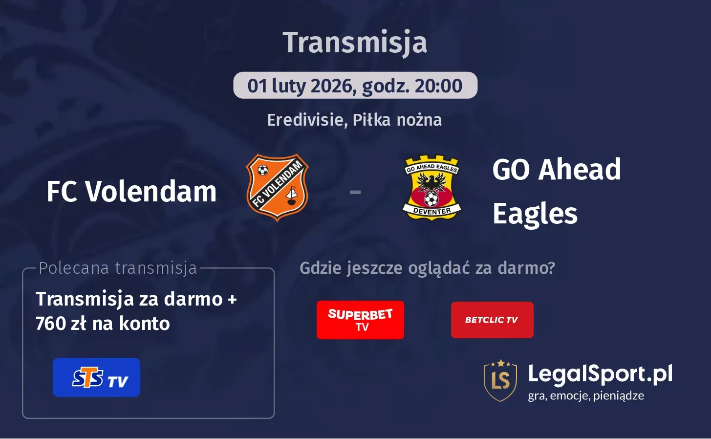 FC Volendam - GO Ahead Eagles Transmisje