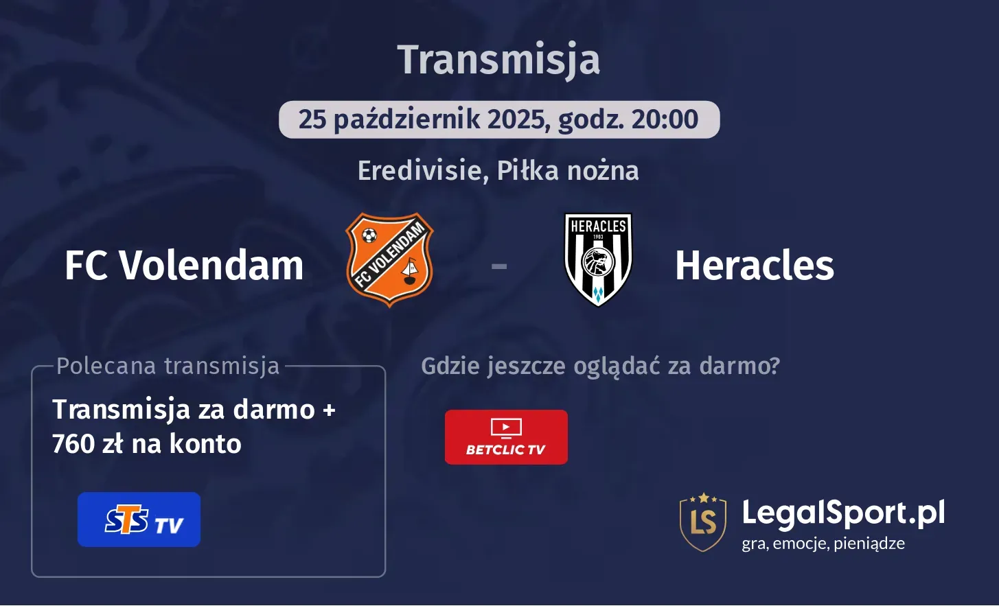 FC Volendam - Heracles Transmisje