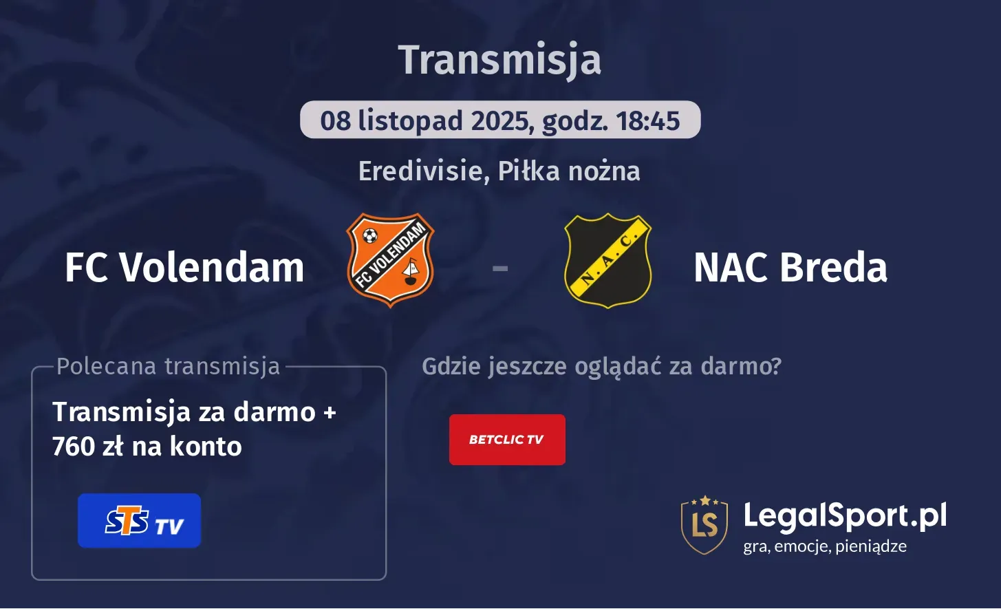 FC Volendam - NAC Breda Transmisje