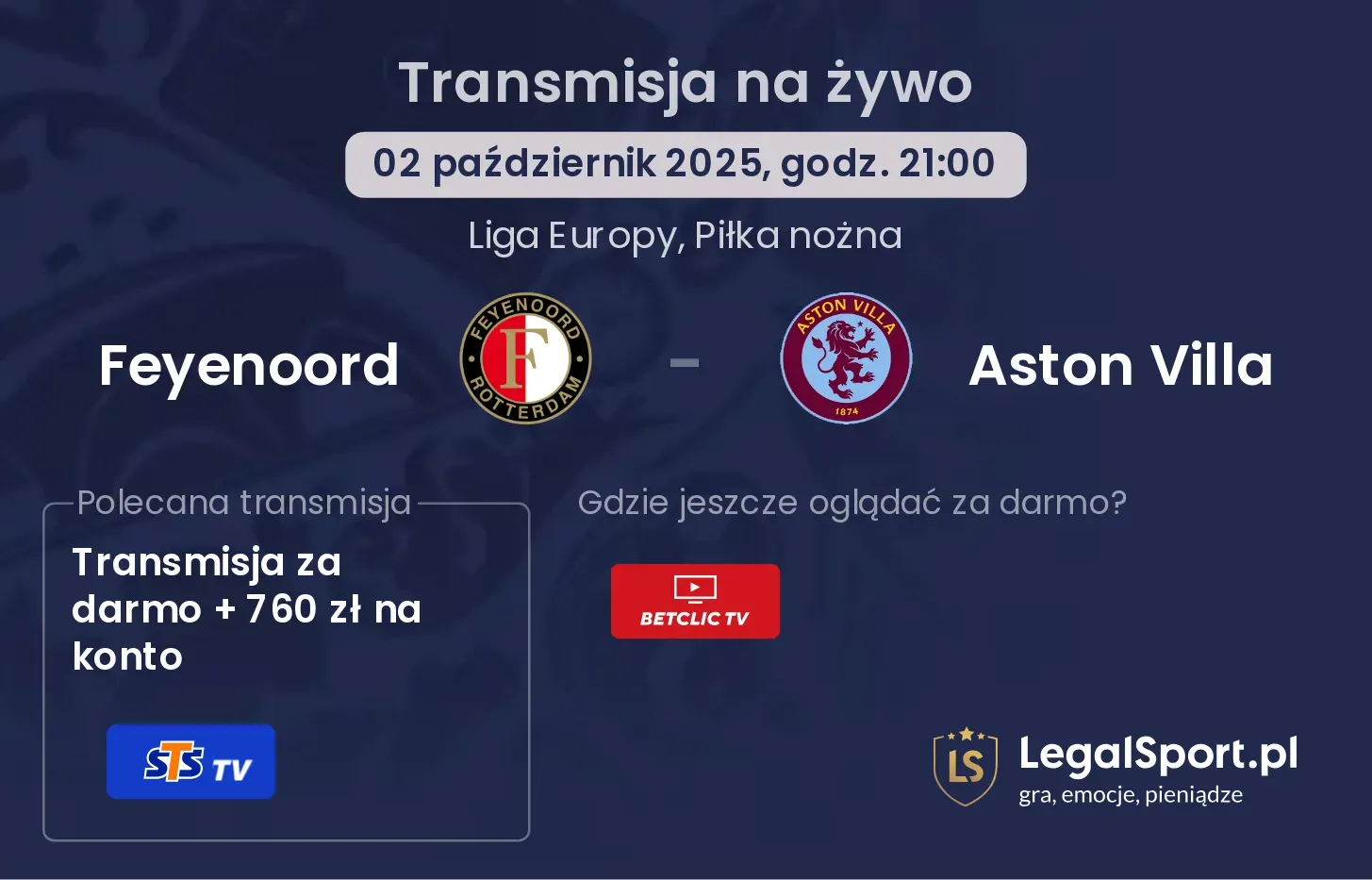 Feyenoord - Aston Villa transmisja na żywo