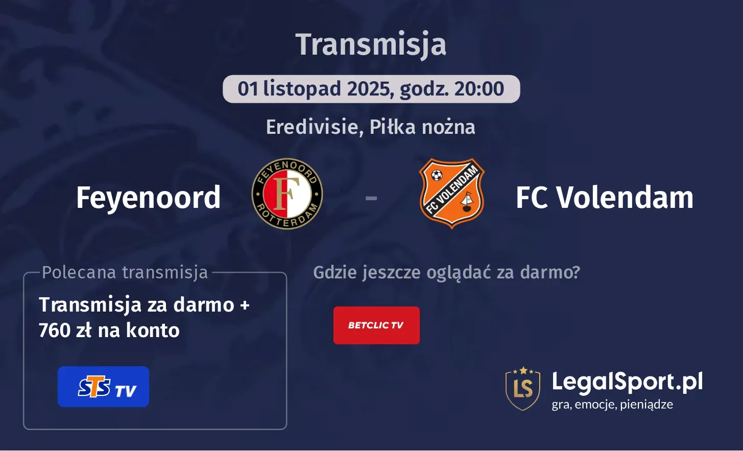 Feyenoord - FC Volendam Transmisje