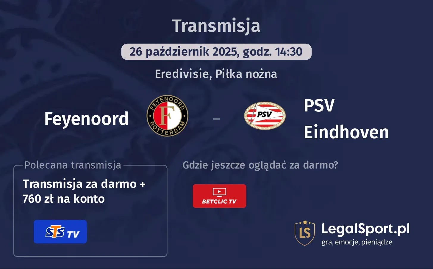 Feyenoord - PSV Eindhoven Transmisje