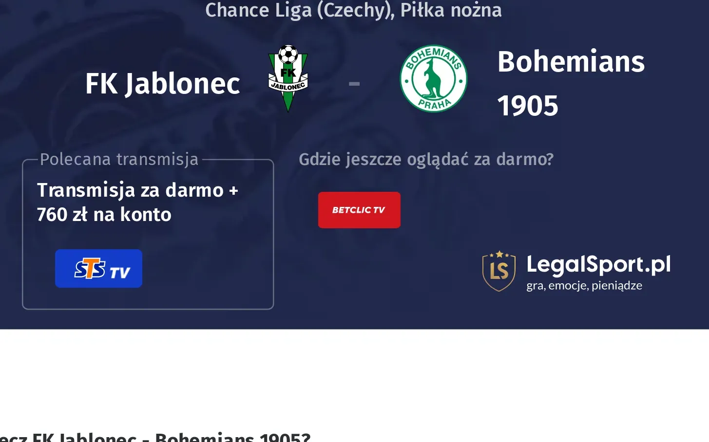 FK Jablonec - Bohemians 1905 Transmisje