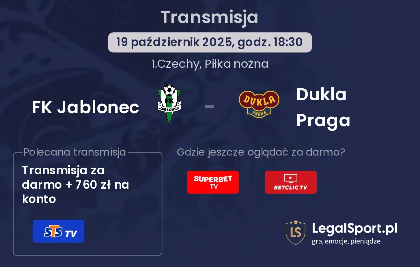 FK Jablonec - Dukla Praga Transmisje