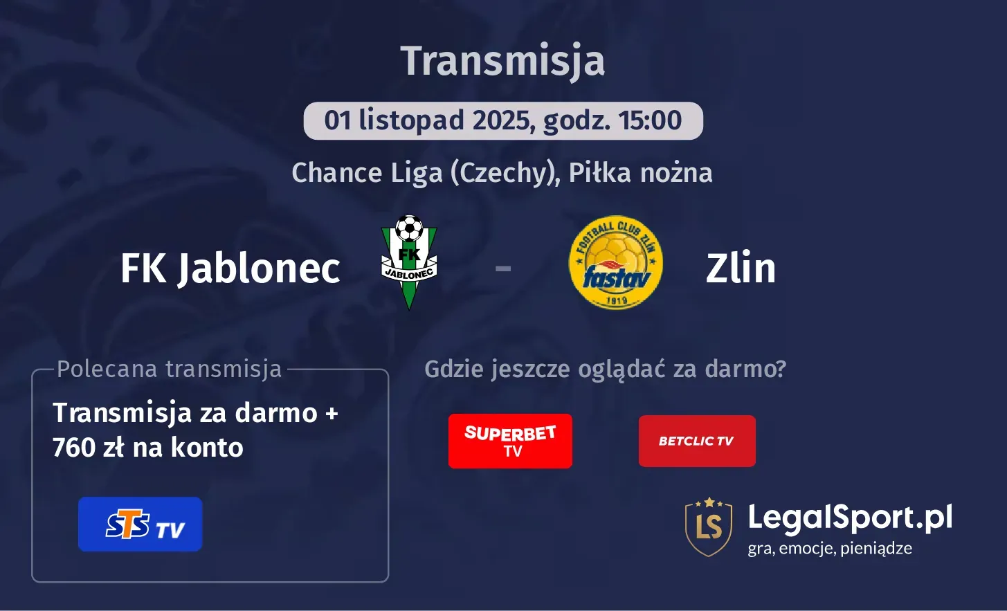FK Jablonec - Zlin Transmisje