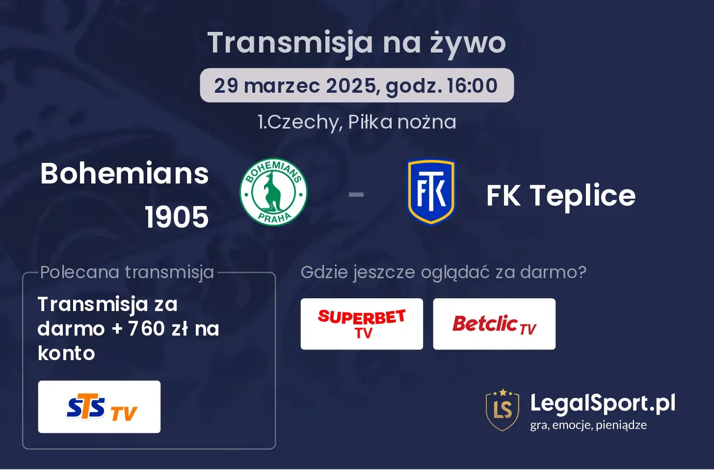 Bohemians 1905 - FK Teplice gdzie oglądać transmisję?