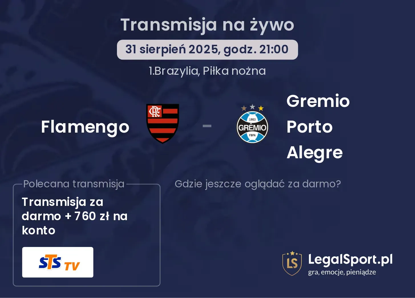 Flamengo - Gremio Porto Alegre transmisja na żywo
