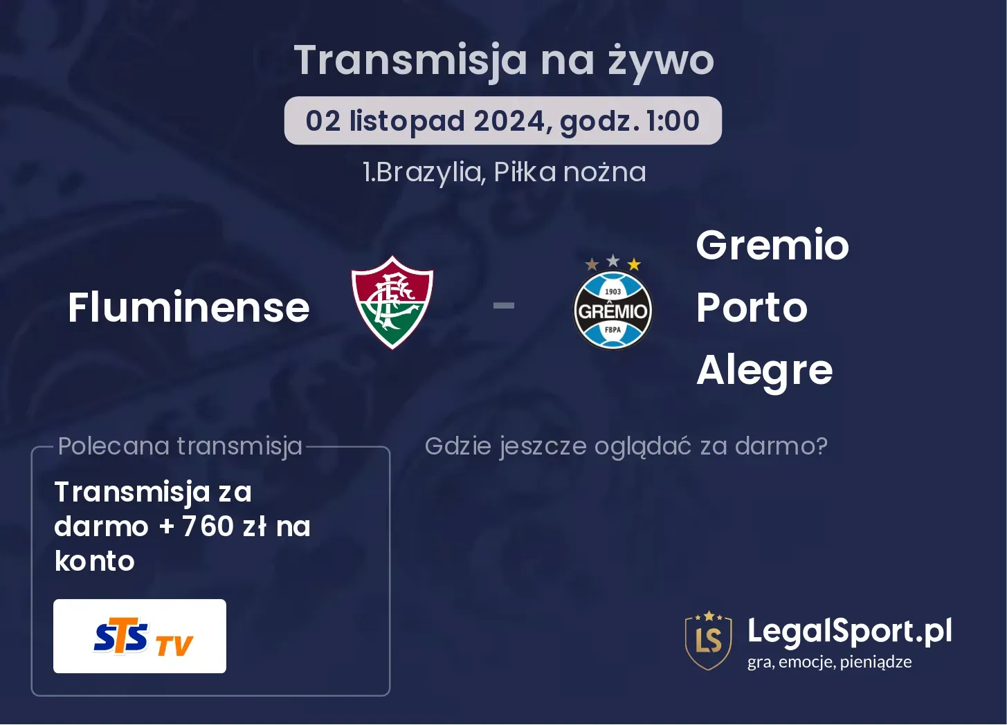 Fluminense - Gremio Porto Alegre gdzie oglądać? 02.11, godz. 01:00