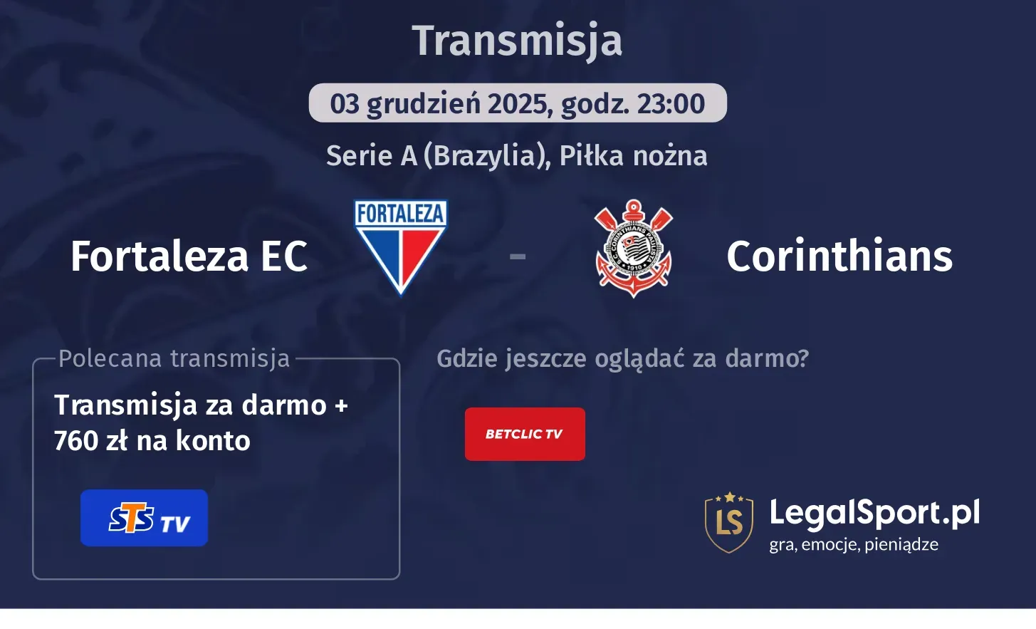 Fortaleza EC - Corinthians Transmisje