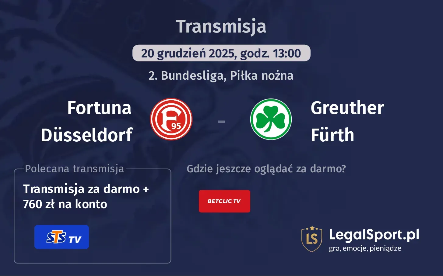 Fortuna Düsseldorf - Greuther Fürth Transmisje