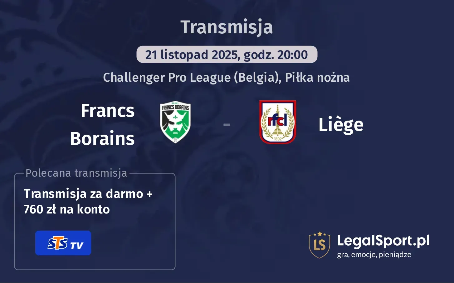 Francs Borains - Liège Transmisje