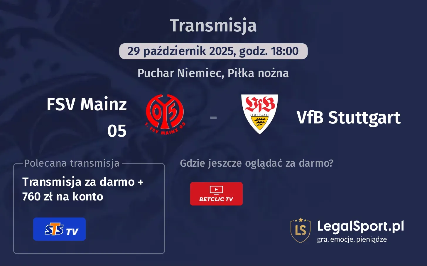 FSV Mainz 05 - VfB Stuttgart Transmisje