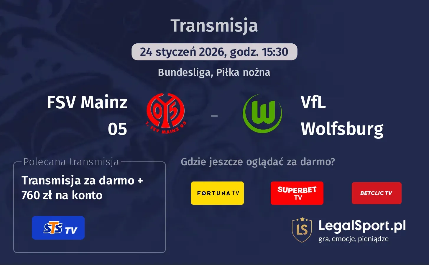 FSV Mainz 05 - VfL Wolfsburg Transmisje