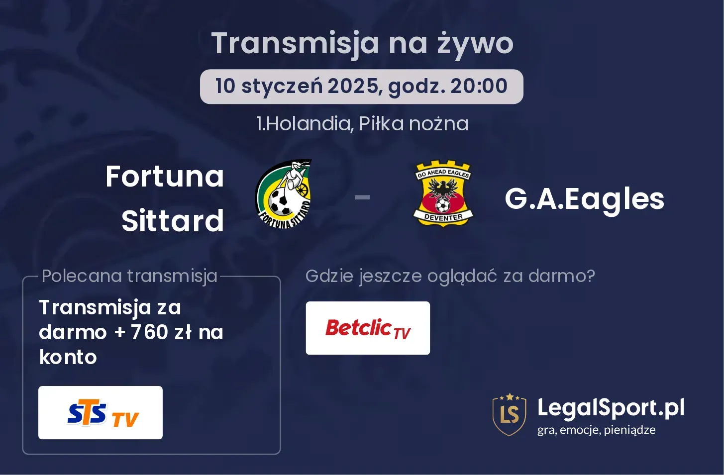Fortuna Sittard - G.A.Eagles gdzie oglądać transmisję?