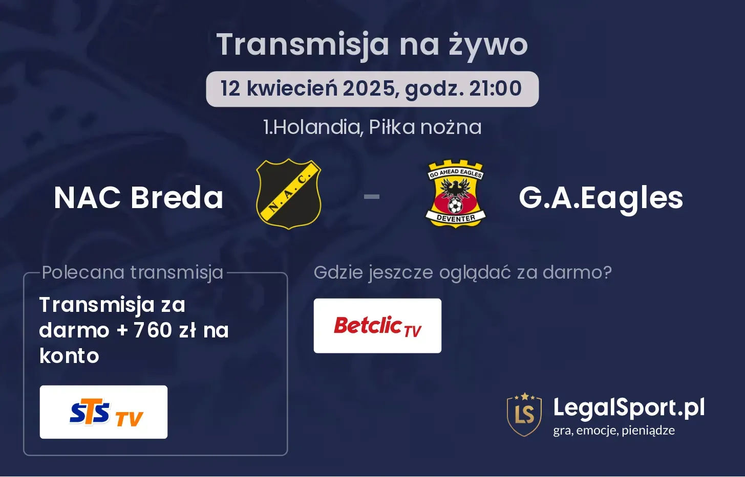 NAC Breda - G.A.Eagles gdzie oglądać transmisję?