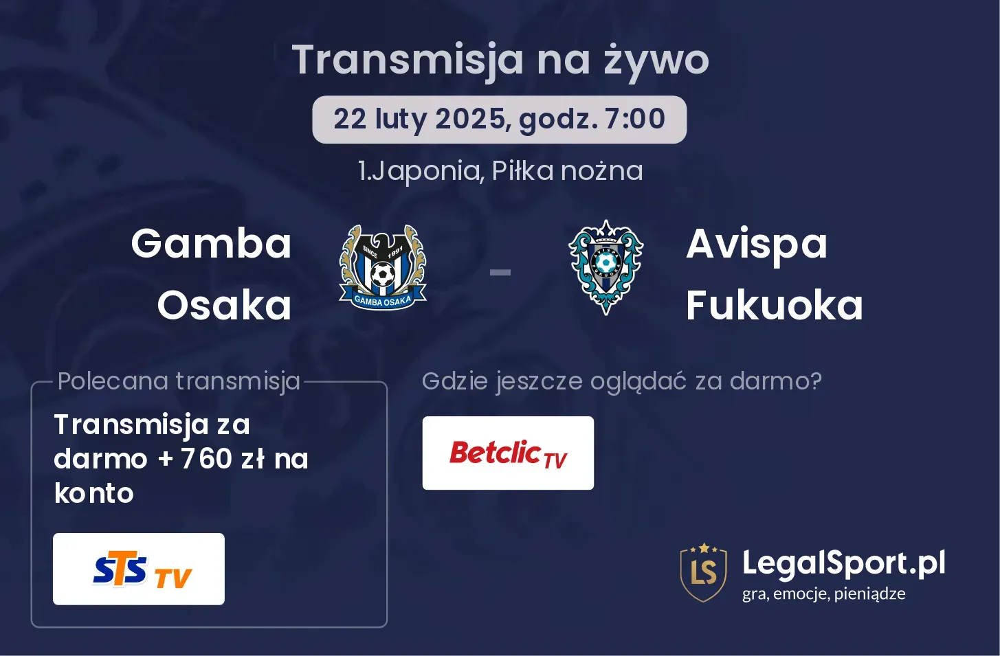 Gamba Osaka - Avispa Fukuoka gdzie oglądać transmisję?