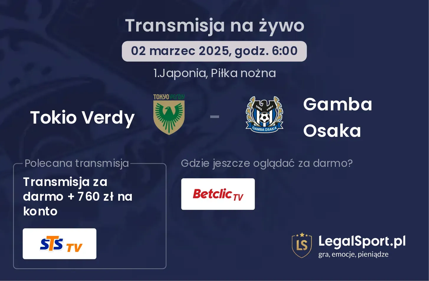 Tokio Verdy - Gamba Osaka gdzie oglądać transmisję?