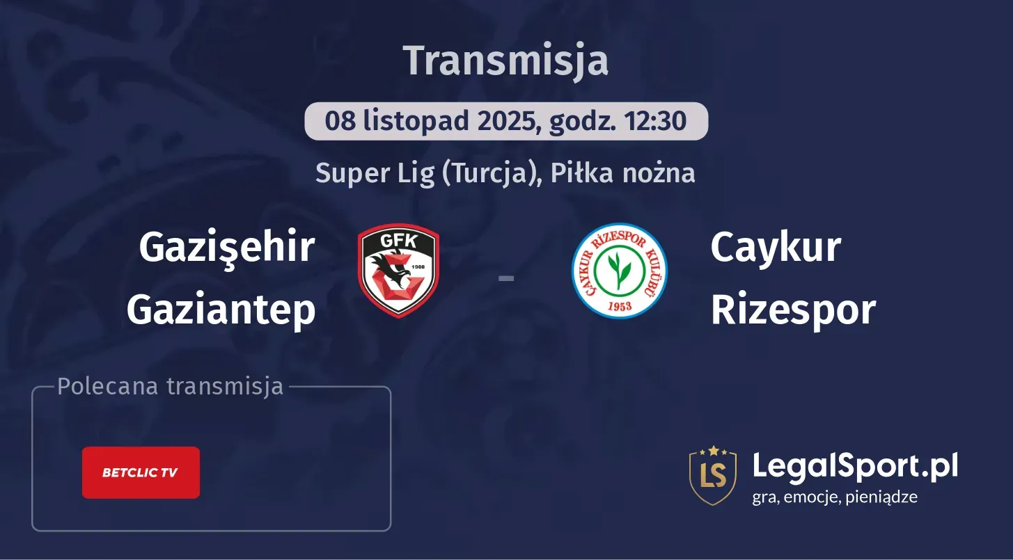 Gazişehir Gaziantep - Caykur Rizespor Transmisje