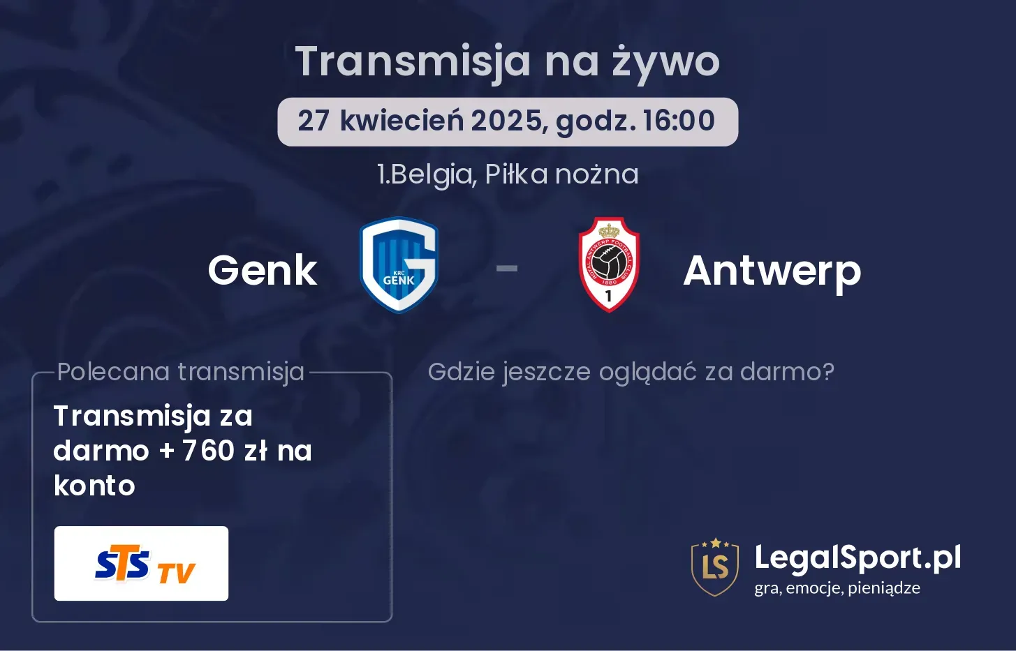 Genk - Antwerp gdzie oglądać?