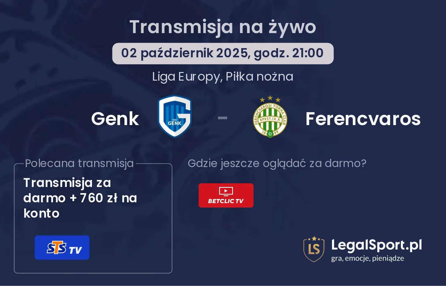 Genk - Ferencvaros transmisja na żywo