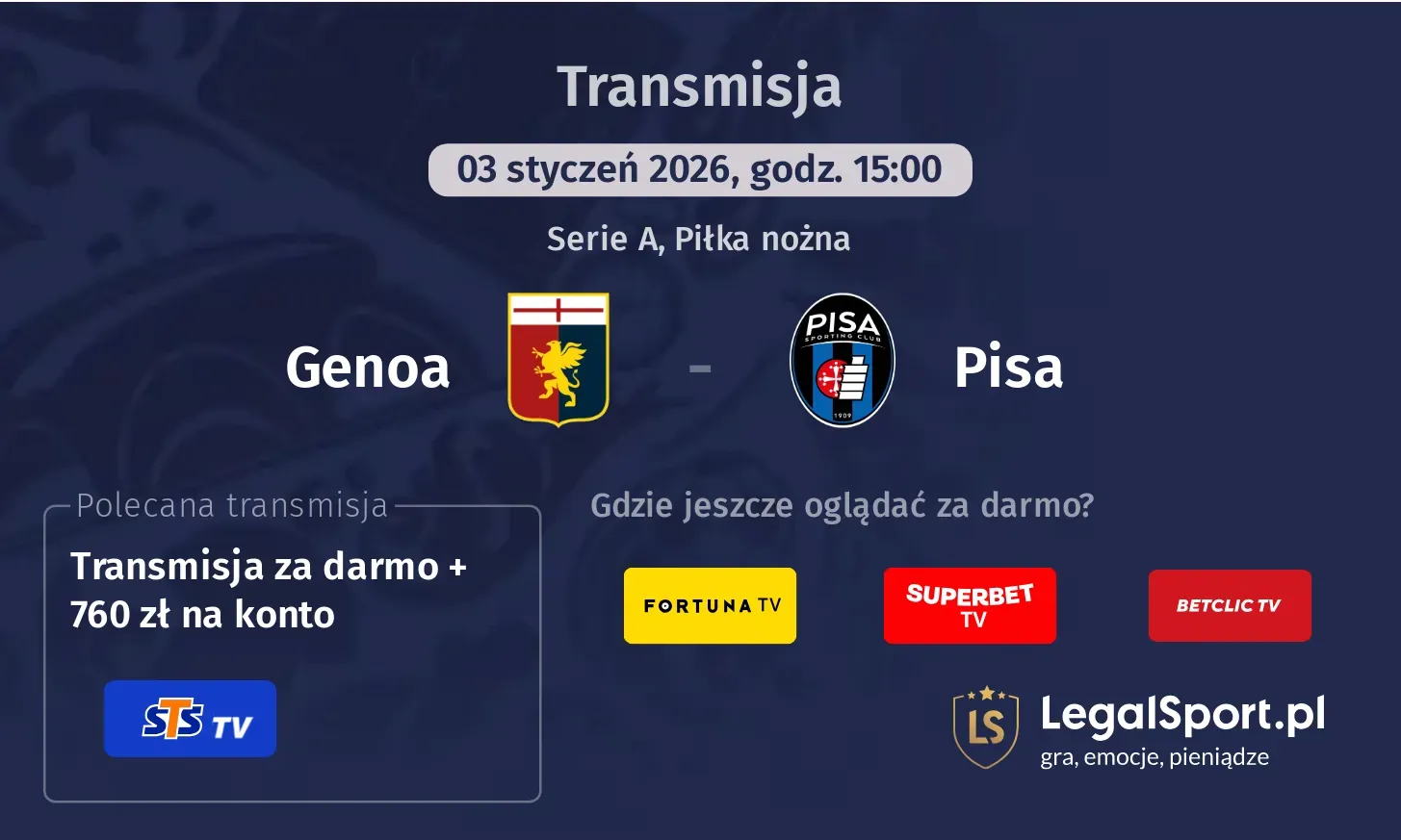 Genoa - Pisa Transmisje