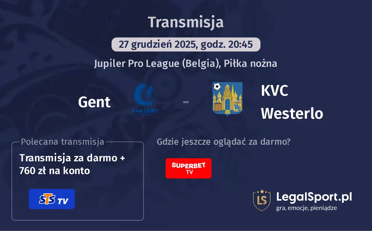Gent - KVC Westerlo Transmisje