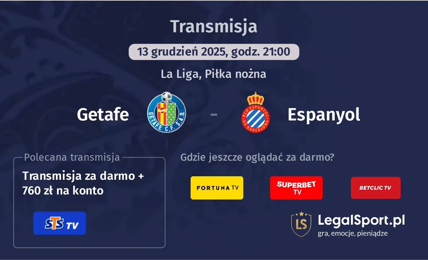 Getafe - Espanyol Transmisje