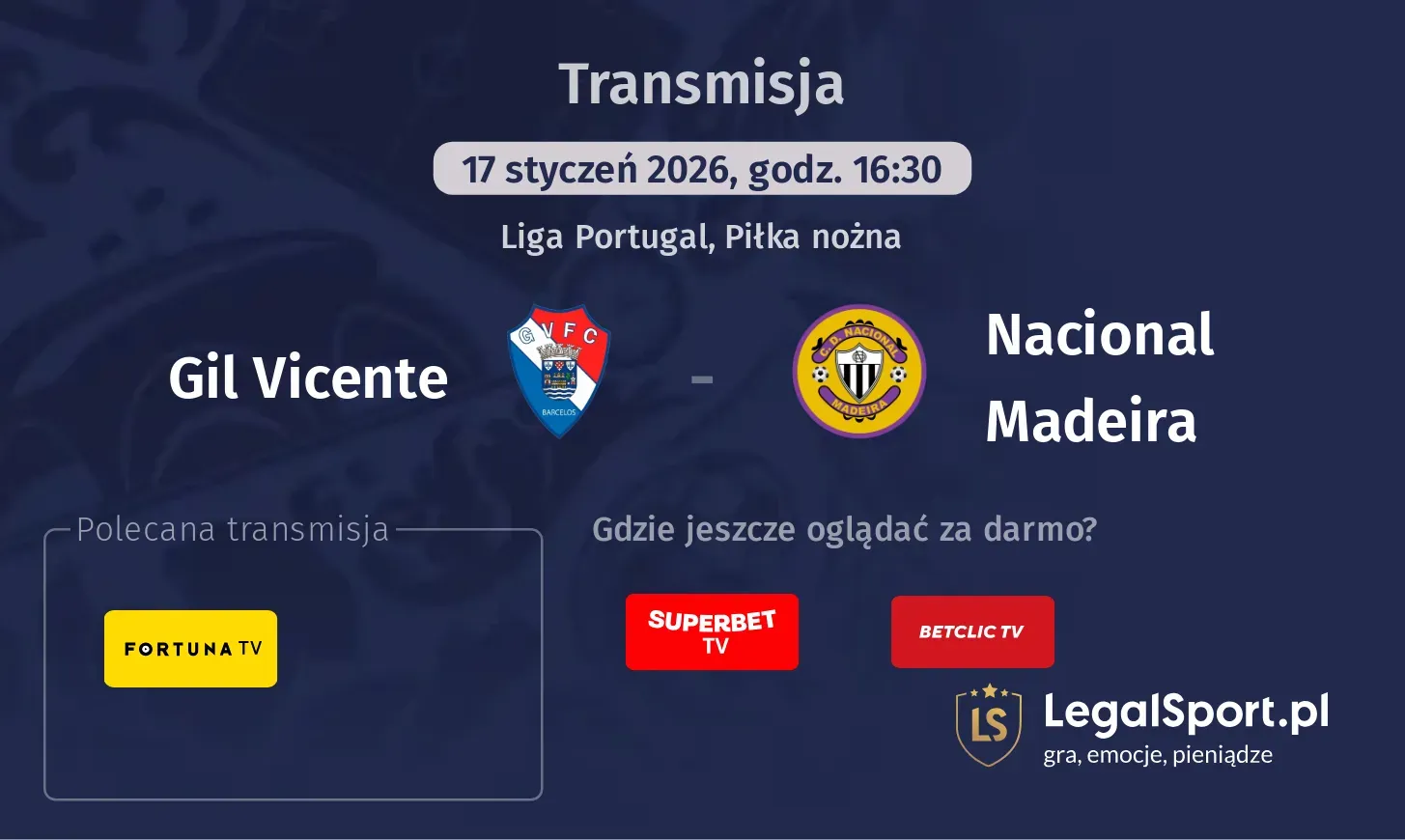 Gil Vicente - Nacional Madeira Transmisje