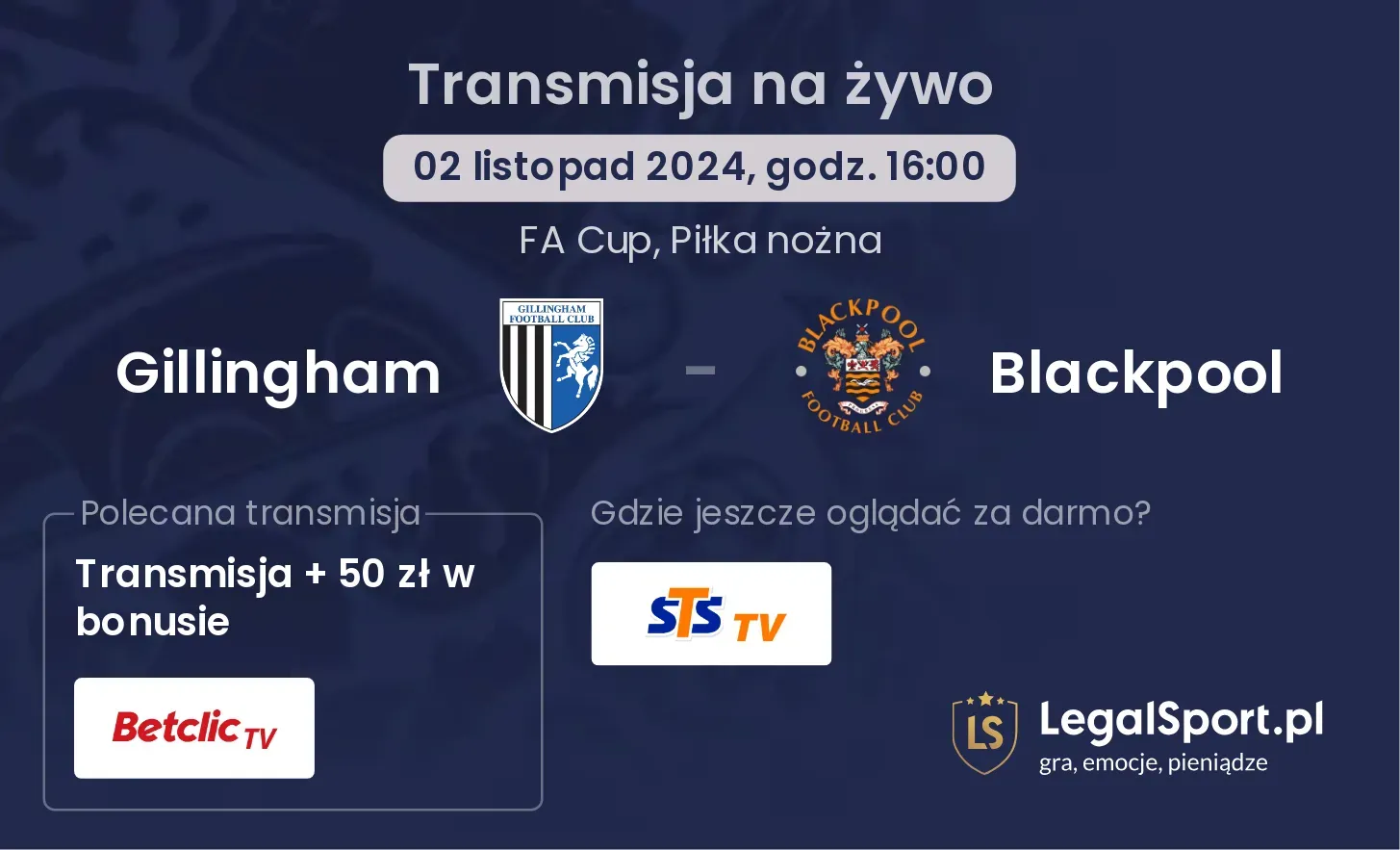 Gillingham - Blackpool gdzie oglądać? 02.11, godz. 16:00