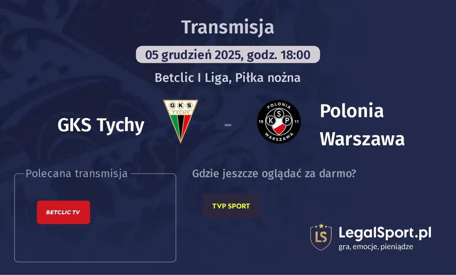 GKS Tychy - Polonia Warszawa Transmisje