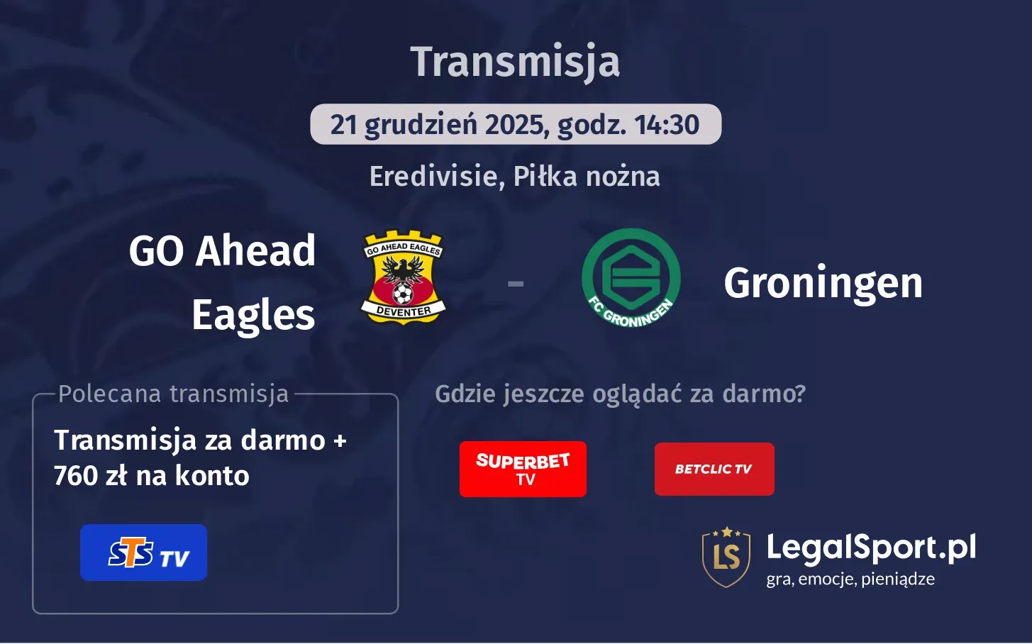 GO Ahead Eagles - Groningen Transmisje