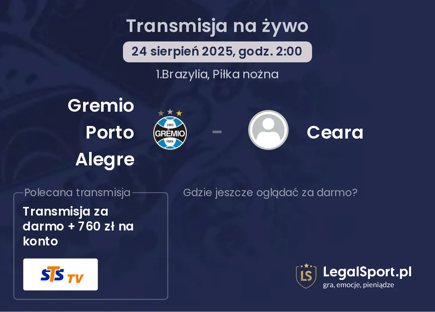 Gremio Porto Alegre - Ceara gdzie oglądać?
