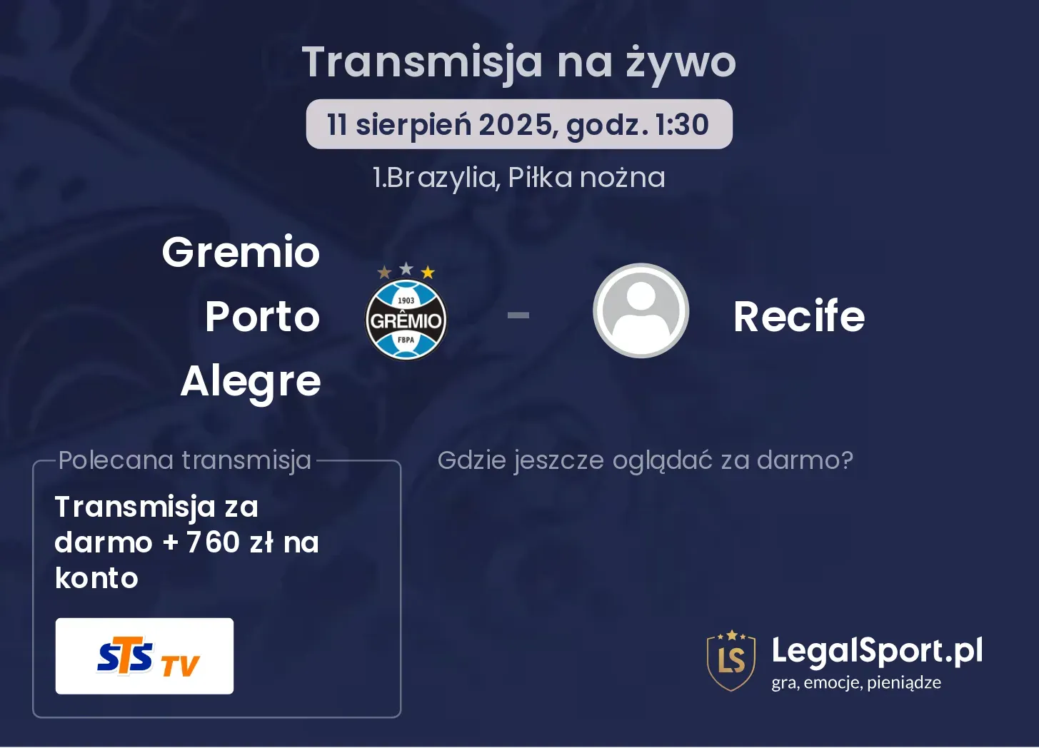 Gremio Porto Alegre - Recife gdzie oglądać?