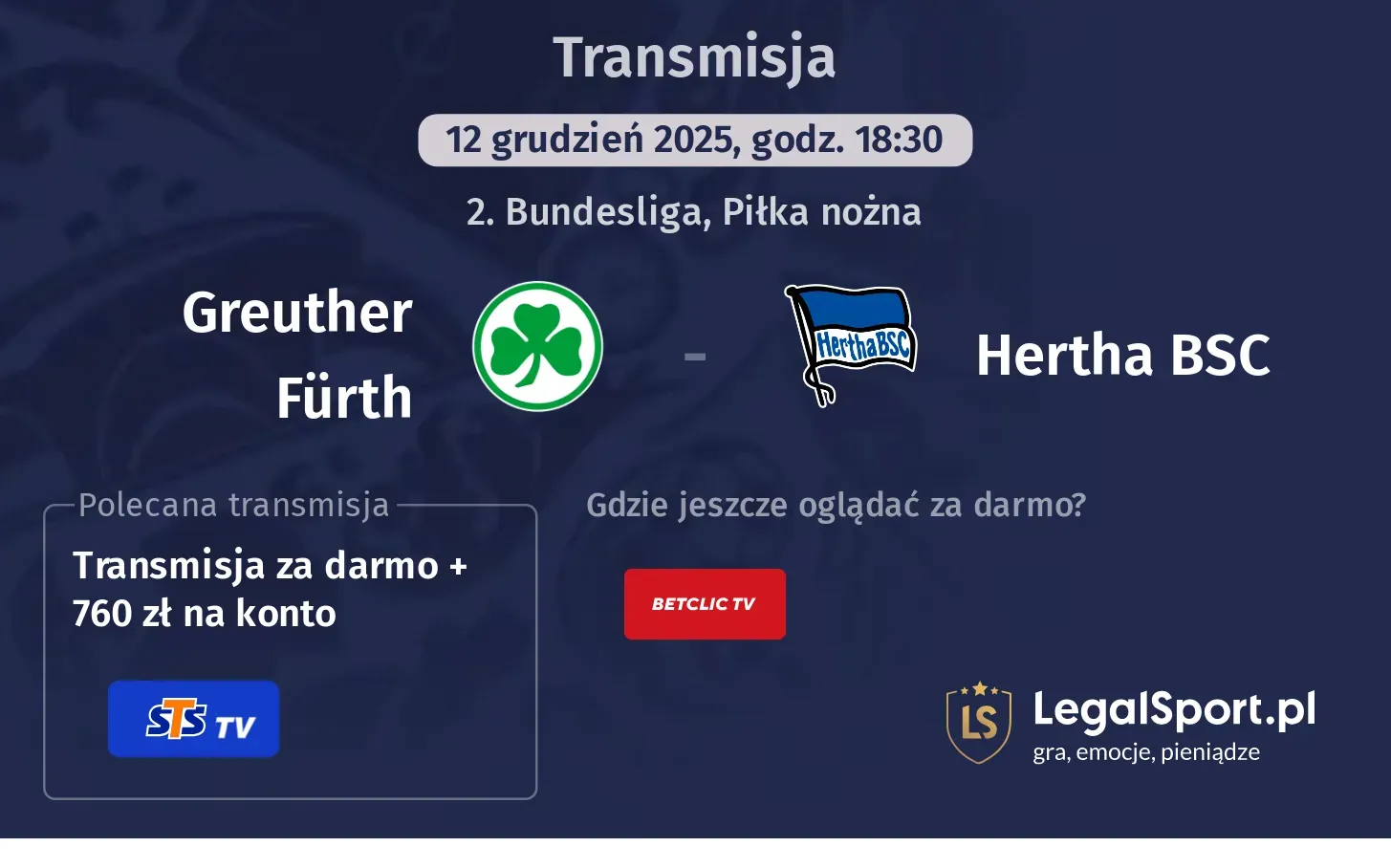 Greuther Fürth - Hertha BSC Transmisje