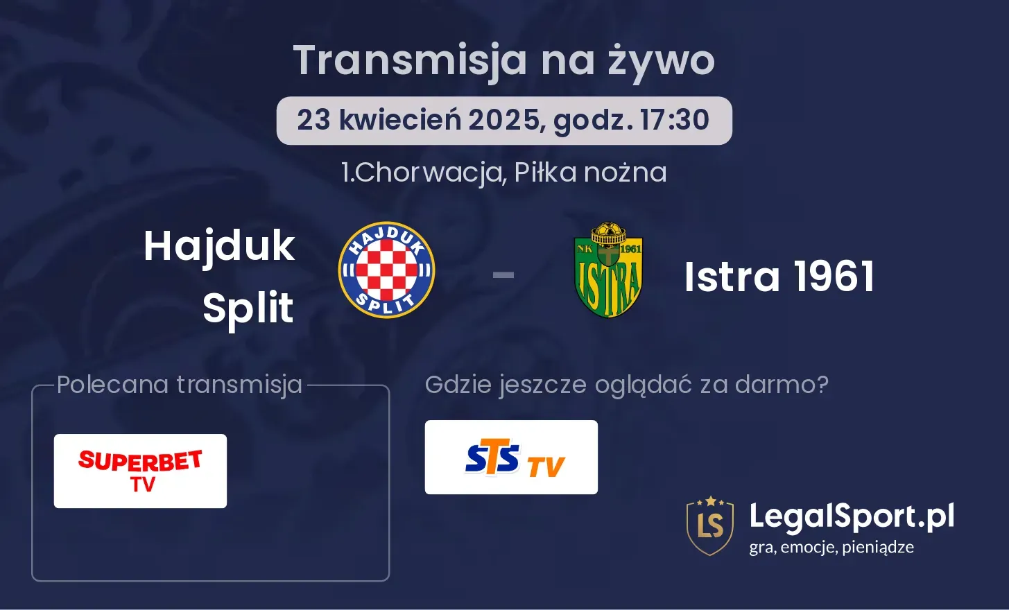 Hajduk Split - Istra 1961 gdzie oglądać transmisję?
