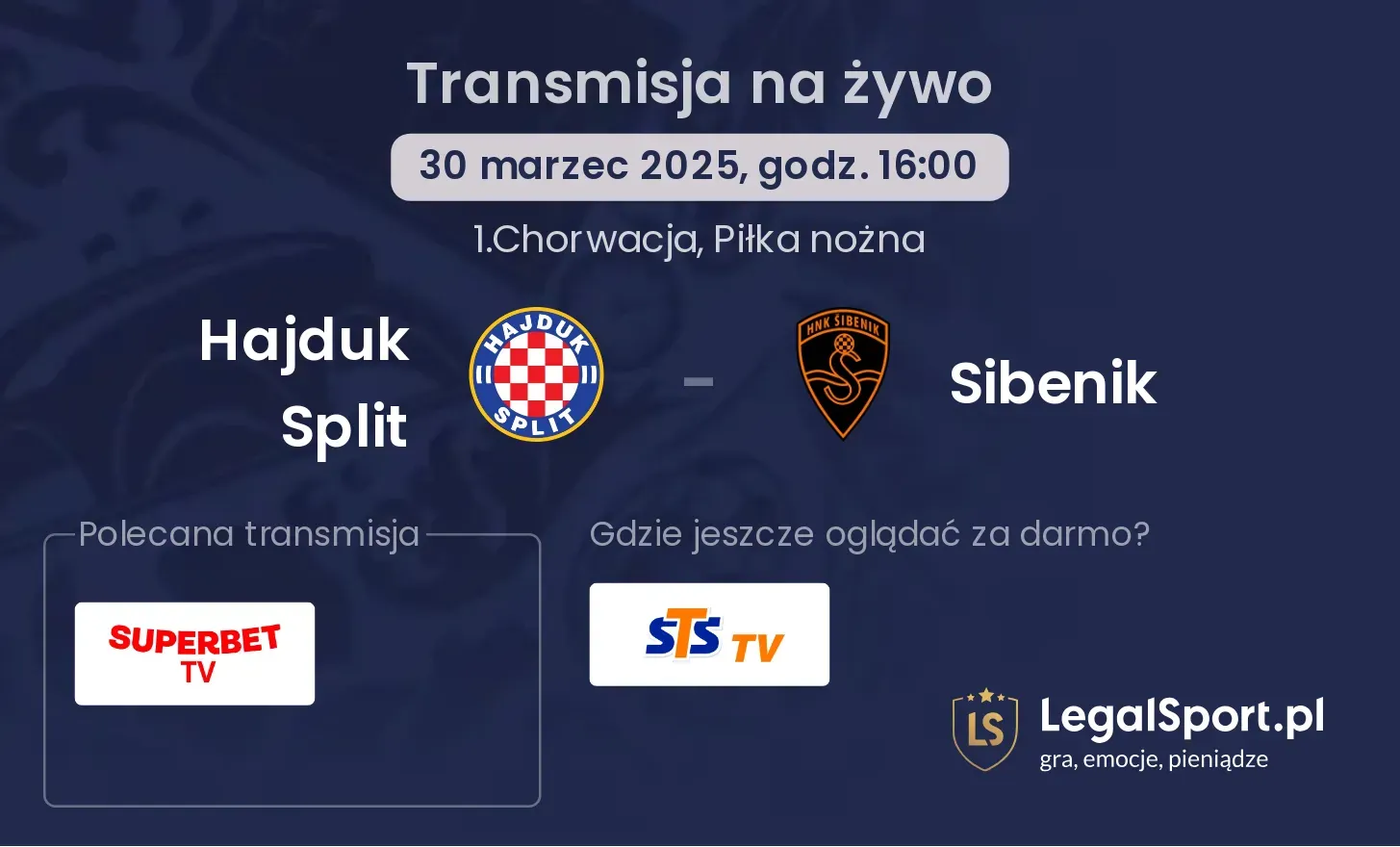Hajduk Split - Sibenik gdzie oglądać?