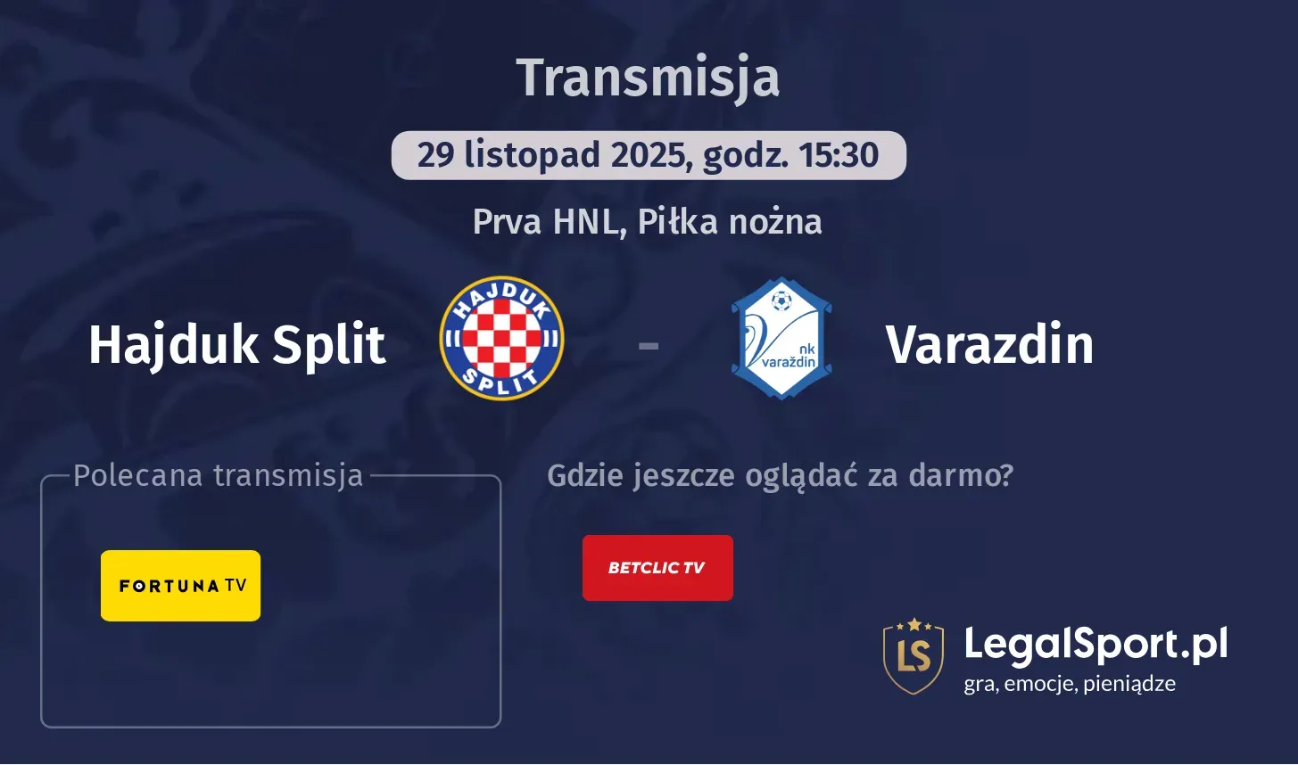 Hajduk Split - Varazdin Transmisje