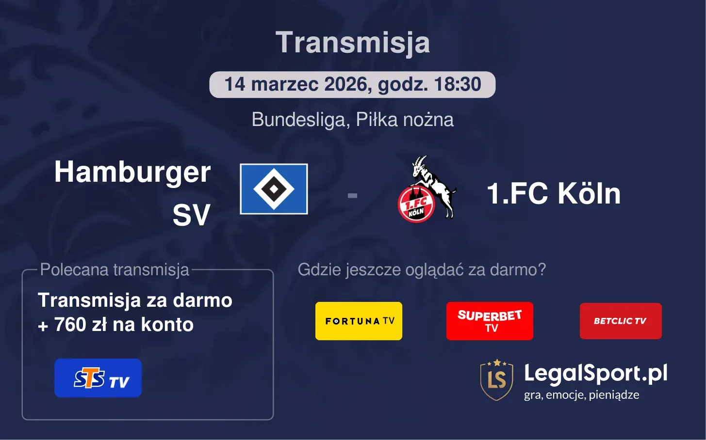 Hamburger SV - 1.FC Köln Transmisje