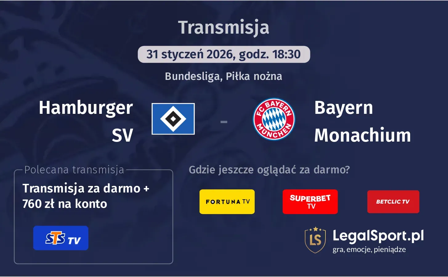 Hamburger SV - Bayern Monachium Transmisje