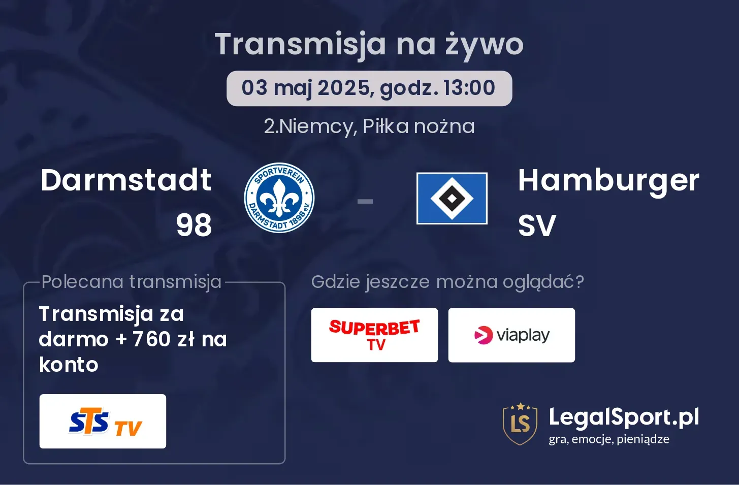 Darmstadt 98 - Hamburger SV gdzie oglądać?