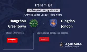 Hangzhou Greentown - Qingdao Jonoon gdzie oglądać? (22.11)