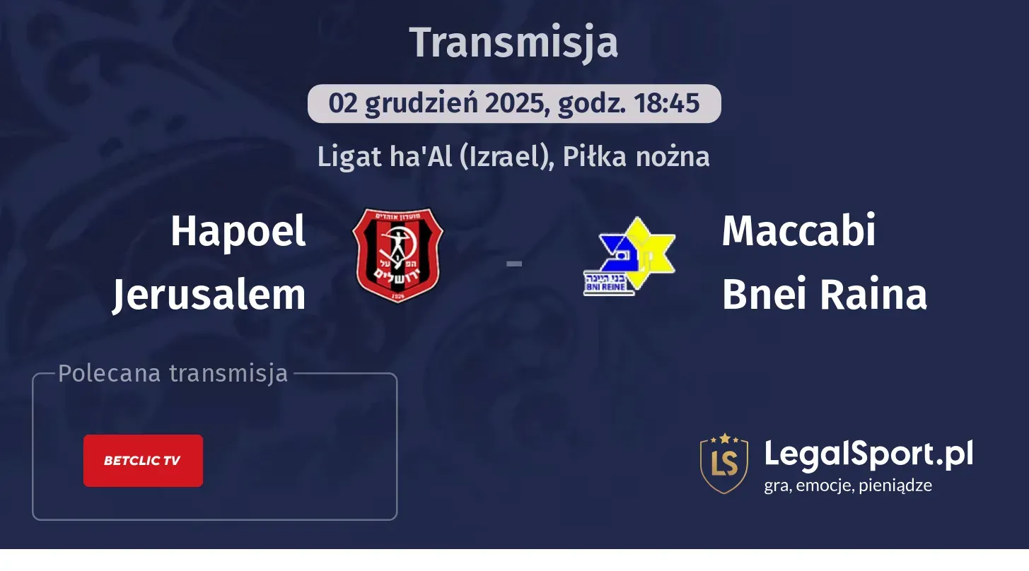 Hapoel Jerusalem - Maccabi Bnei Raina Transmisje