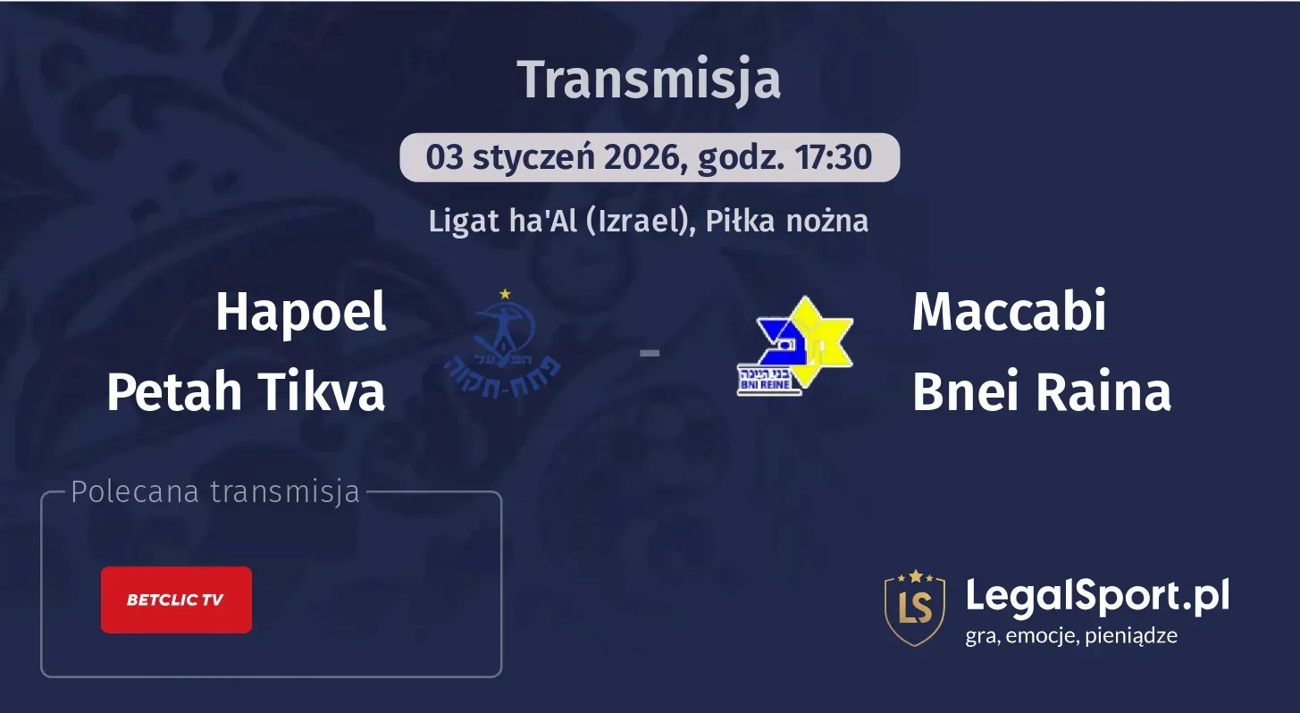 Hapoel Petah Tikva - Maccabi Bnei Raina Transmisje
