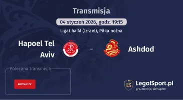 Hapoel Tel Aviv - Ashdod gdzie oglądać (04.01.2026)