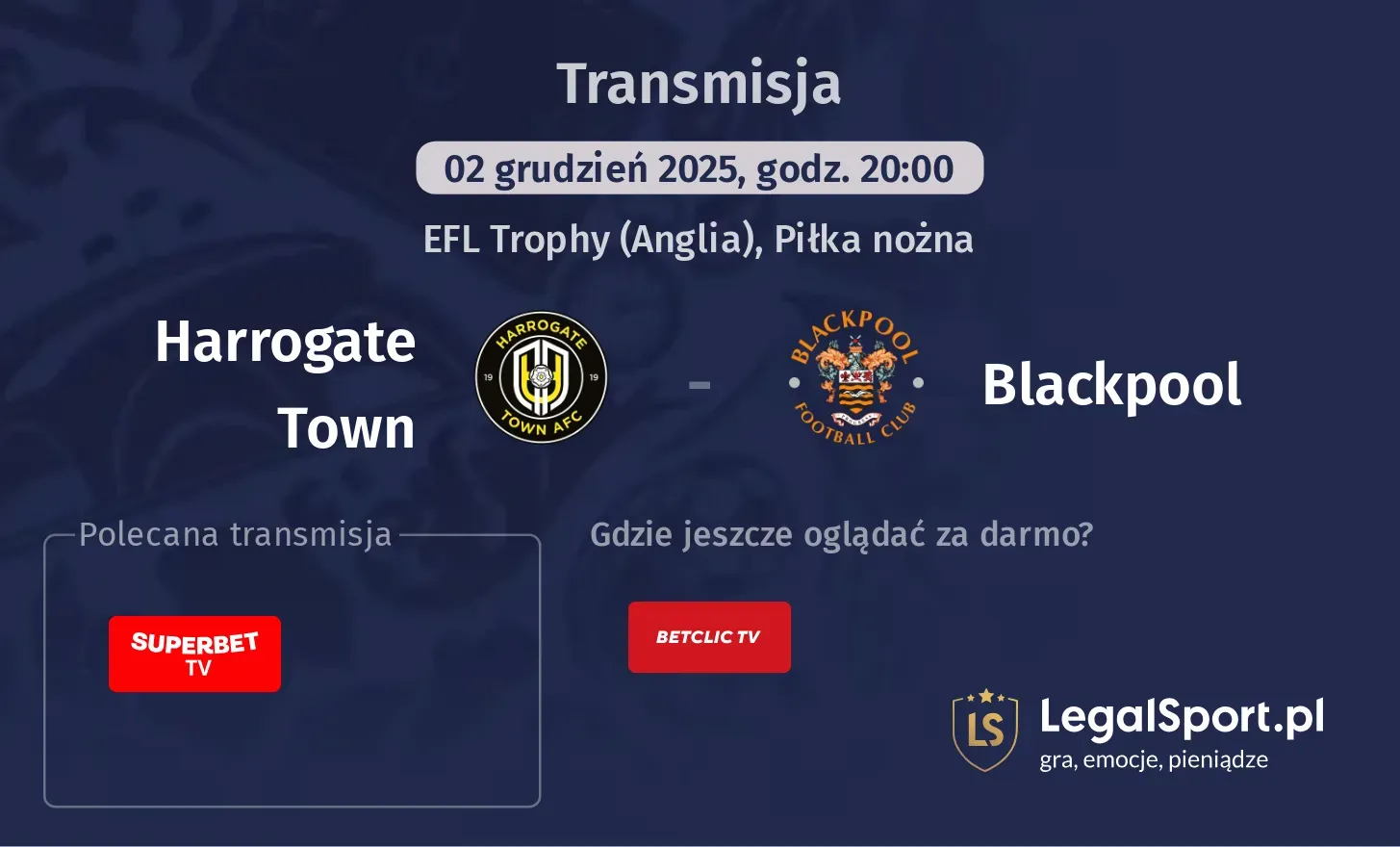 Harrogate Town - Blackpool Transmisje