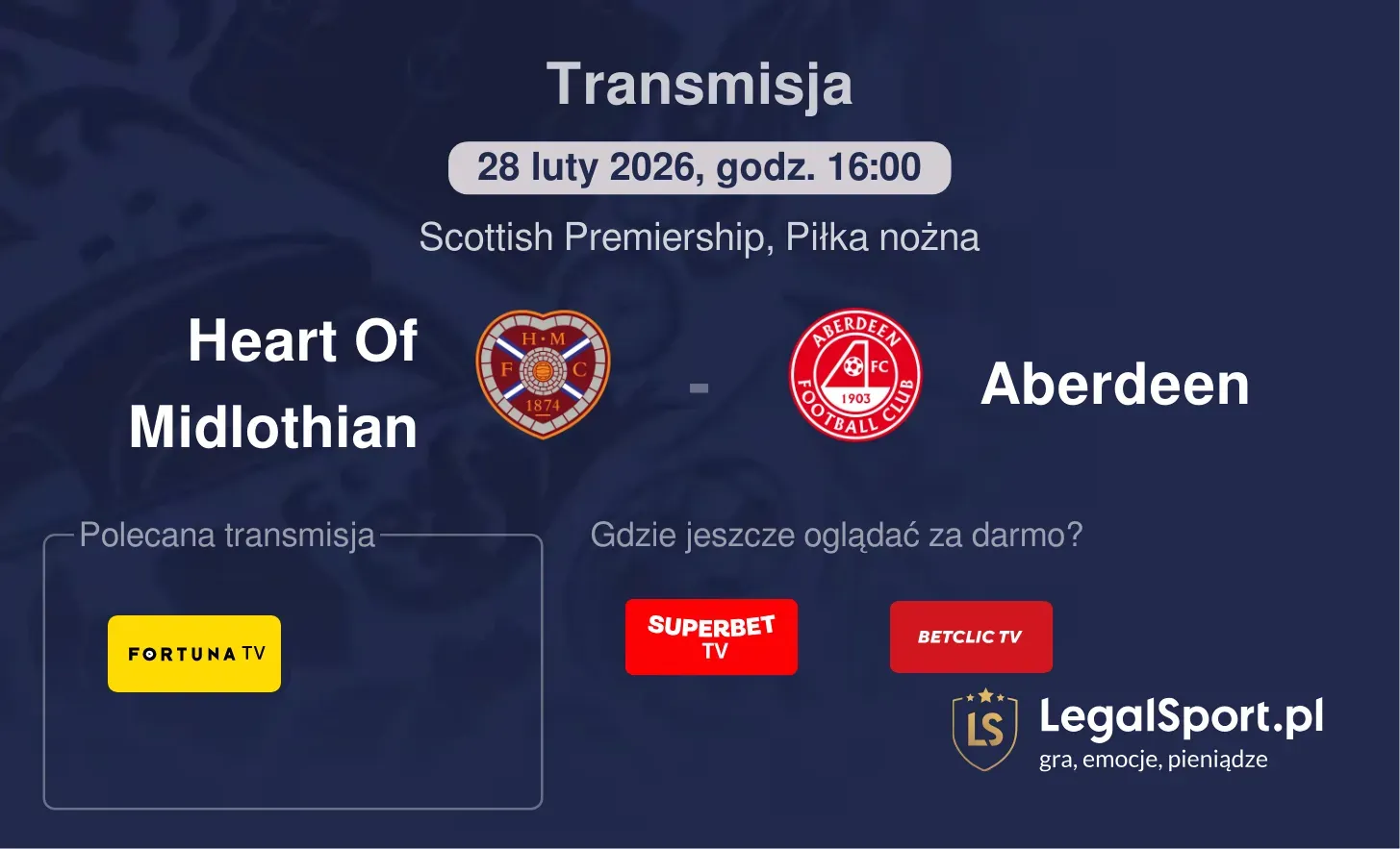 Heart Of Midlothian - Aberdeen Transmisje